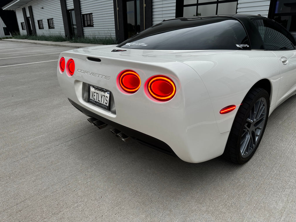 Sportcartuning LED Tail Lights W/ Hyperflash Harness For 1997-2004 Corvette C5 – Red Halo & F1 Strobe